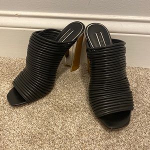 Rachel Zoe fabulous black sandals with mirrored and wooden heel. Size 9